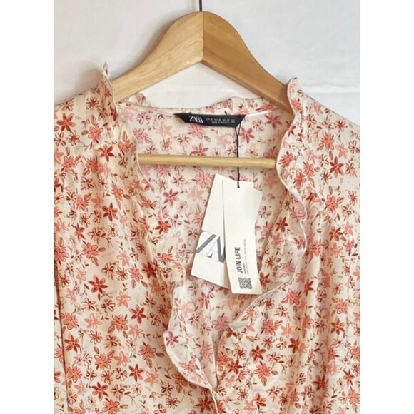 NEW Zara Floral Print Pattern Size XL Pink Ruffle Long Sleeve Blouse Top - Picture 12 of 12